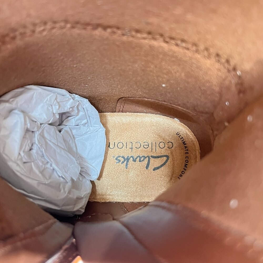 Clarks Women's Collection Maye Carly Tall Riding  Boots Size 7.5 M - Tan Leather - Picture 8 of 8